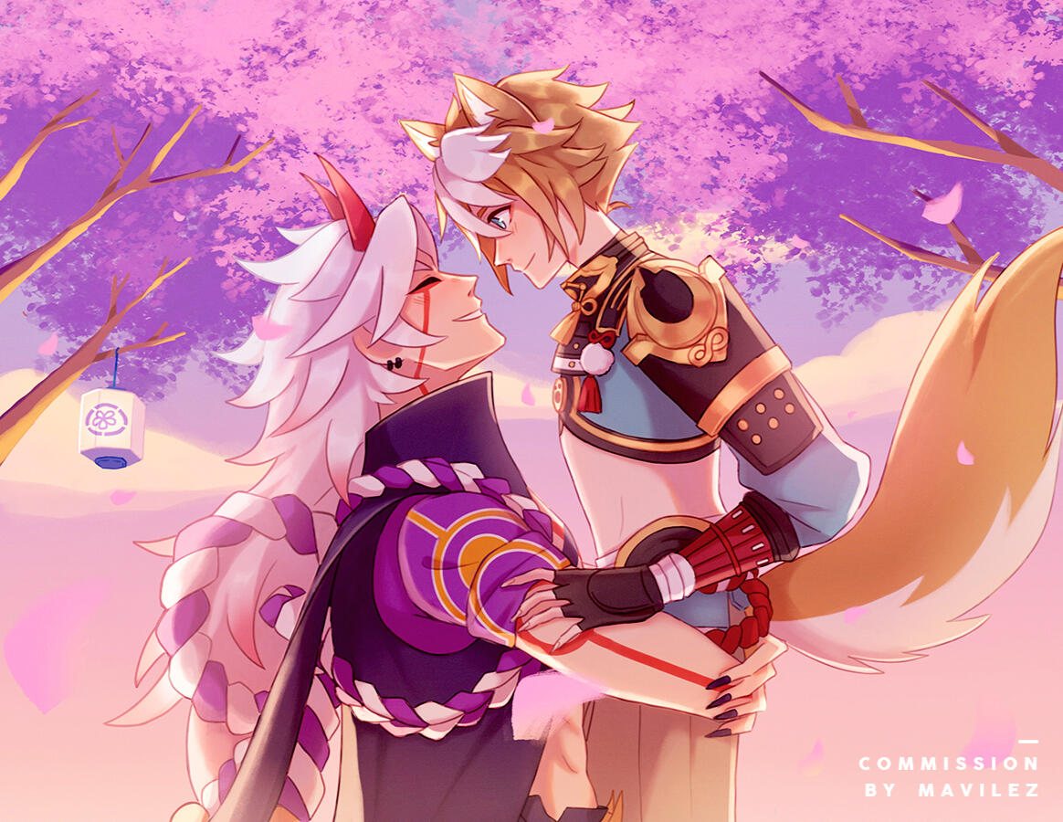 commissioned fanart of itto and gorou from genshin impact